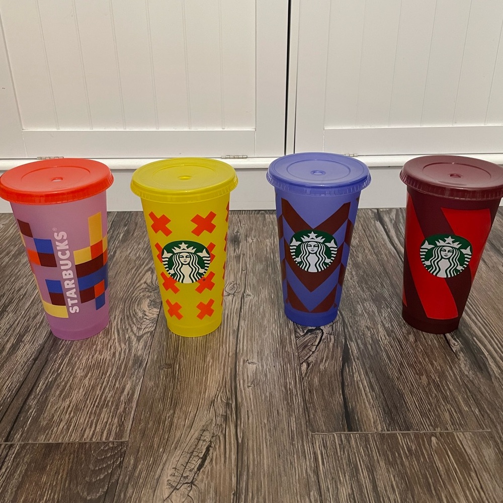 Starbucks 24oz Reusable Cold Cup Set – Bright Retro Pattern Collection